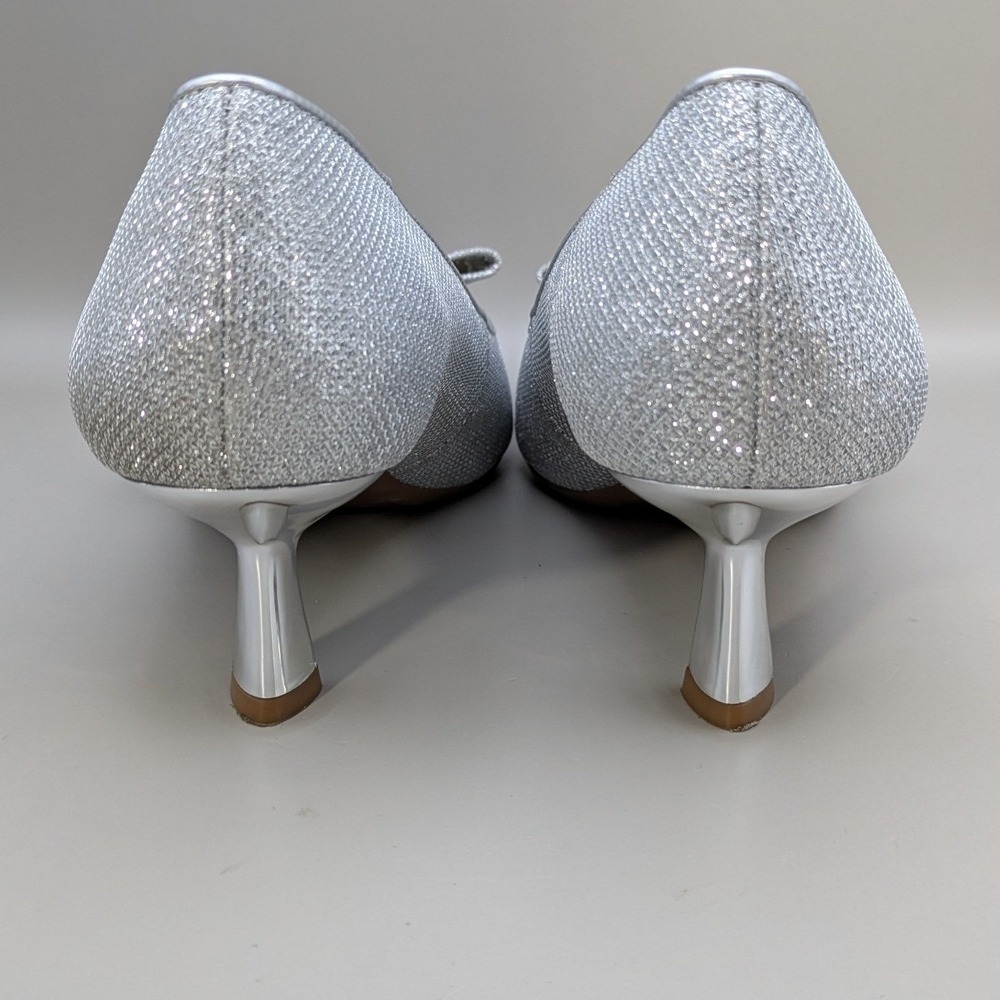 Alex Marie Silver Glitter Bow Pointed Toe Kitten Heel Pumps Womens Size 7.5M - Picture 4 of 10